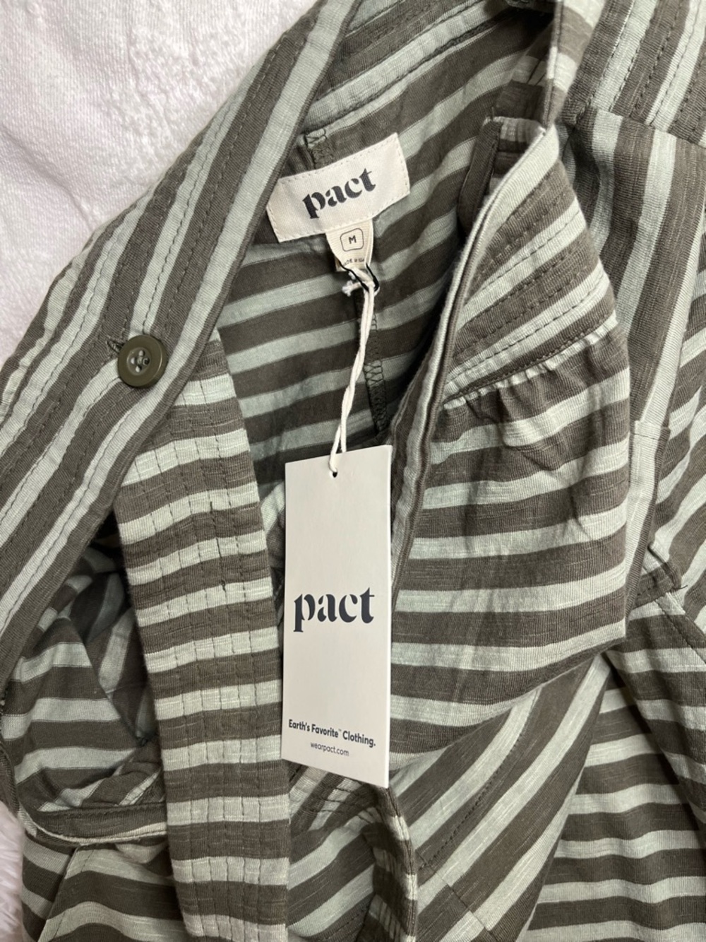 NWT Pact Organic Cotton Striped Wide Leg Jumpsuit - Olive & Grey - Picture 5 of 5